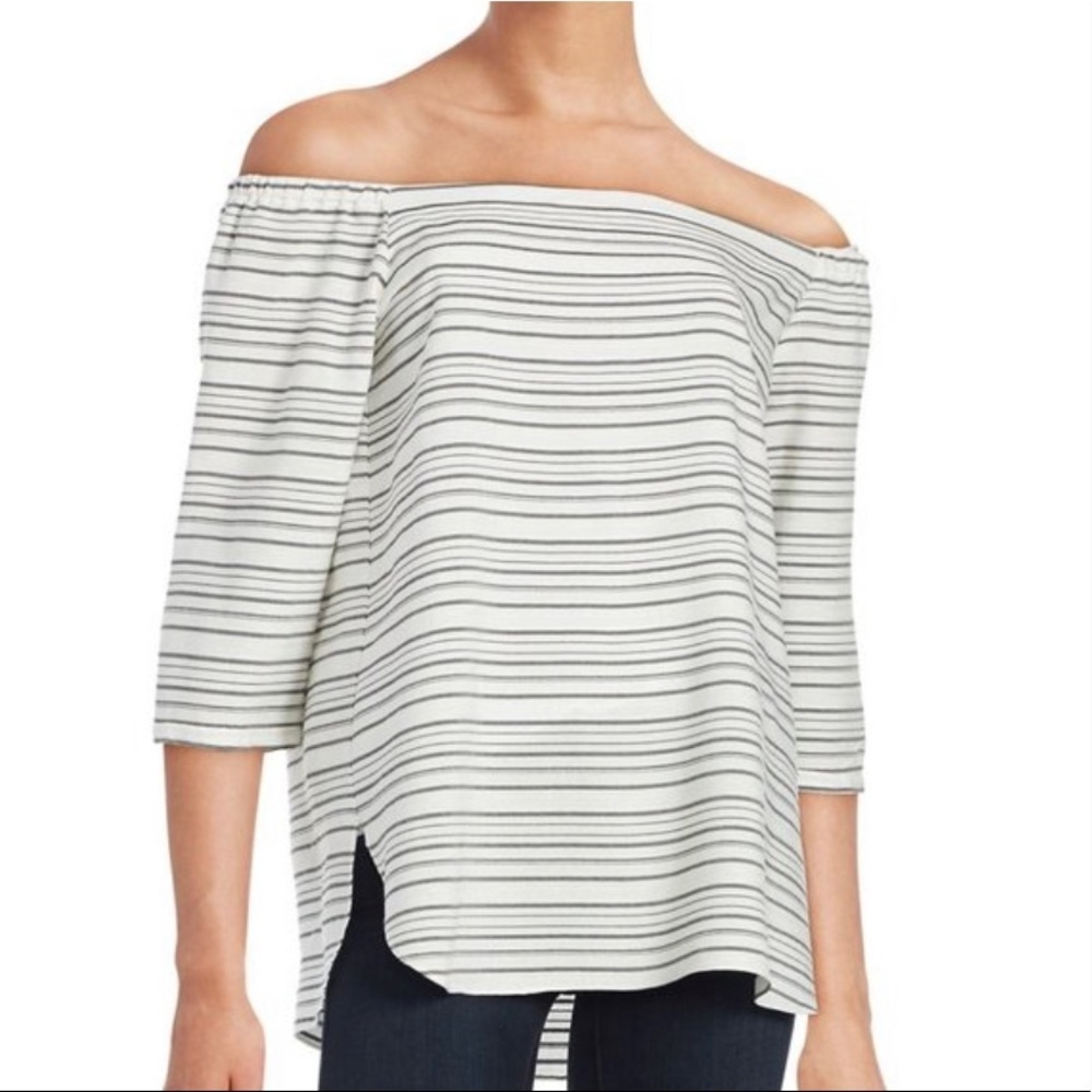 Bailey 44 Anthropologie beige with black stripes off the shoulder size Medium